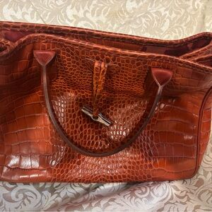 Longchamp Embossed Leather Tote in Rich Orange